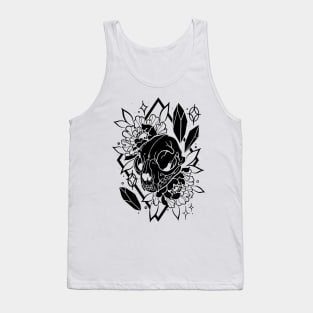 Cat skull, crystals, and peonies in black Tank Top